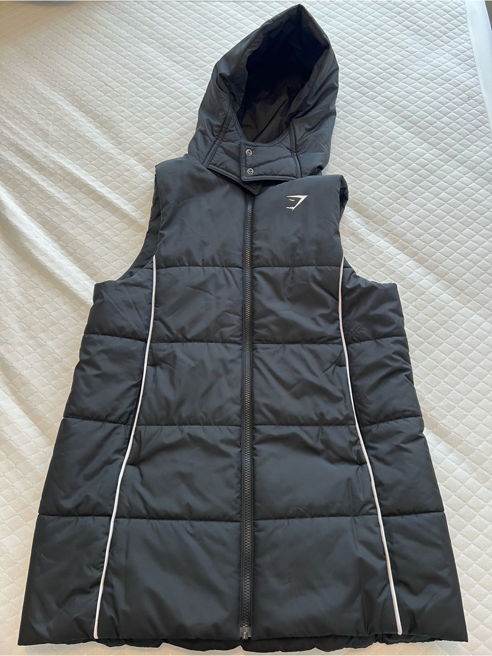 Gymshark Black Quilted Hooded Puffer Vest with White Piping